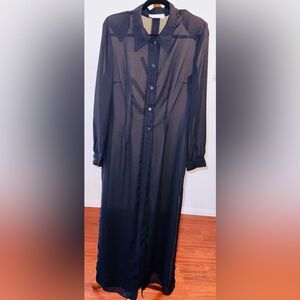 Sheer Black Longline Button-Up Dress Shirt by Outline
